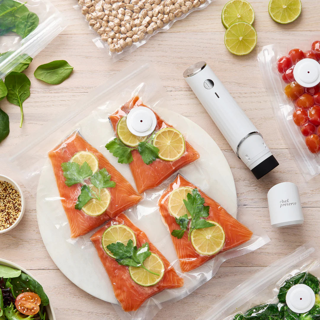 Vacuum-sealed ingredients prepared with Chef Preserve compact vacuum sealer for healthy toast
